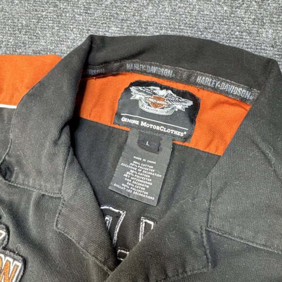 VTG Harley Davidson Mechanic Shirt Men's L Logo Embroidery Patches SS Orange Blk - Picture 4 of 9